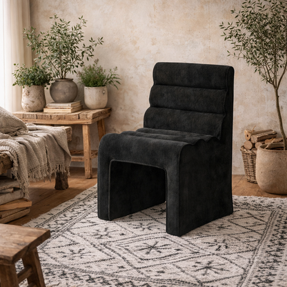 Midleton Retro Upholstered Black Chenille Ribbed Dining Chair