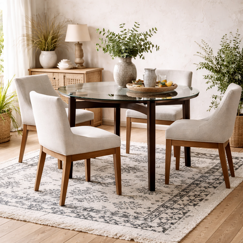 Edenderry Clear Glass and Chocolate Wooden Dining Table 4 Seater