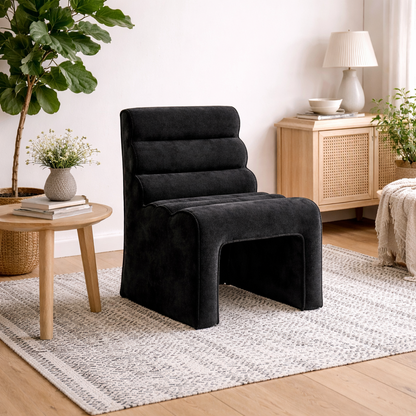 Midleton Retro Upholstered Black Chenille Ribbed Accent Chair