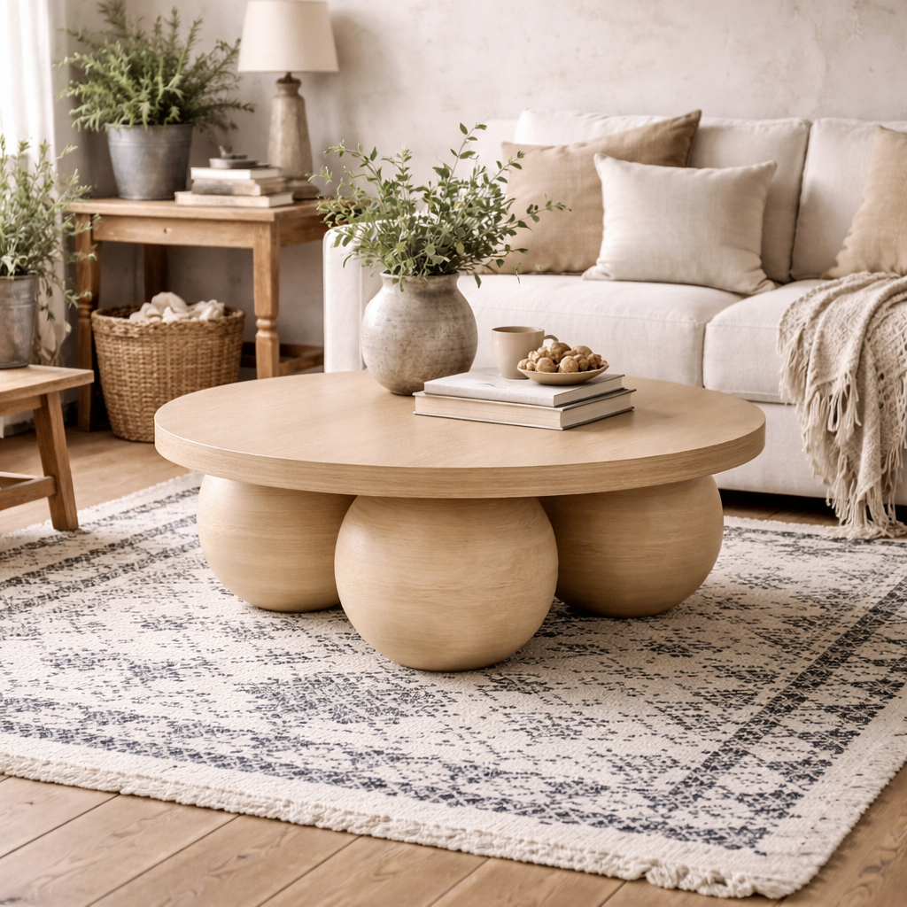 Templemore Abstract Modern Round Cream Concrete Coffee Table