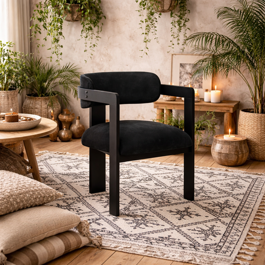 Thurles Upholstered Black Velvet Dining Chair with Armrests