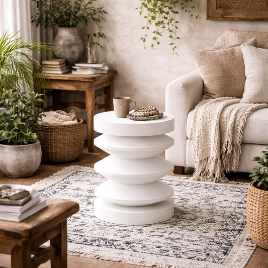 Killaloe White Wood Sculptural Curved Side Table