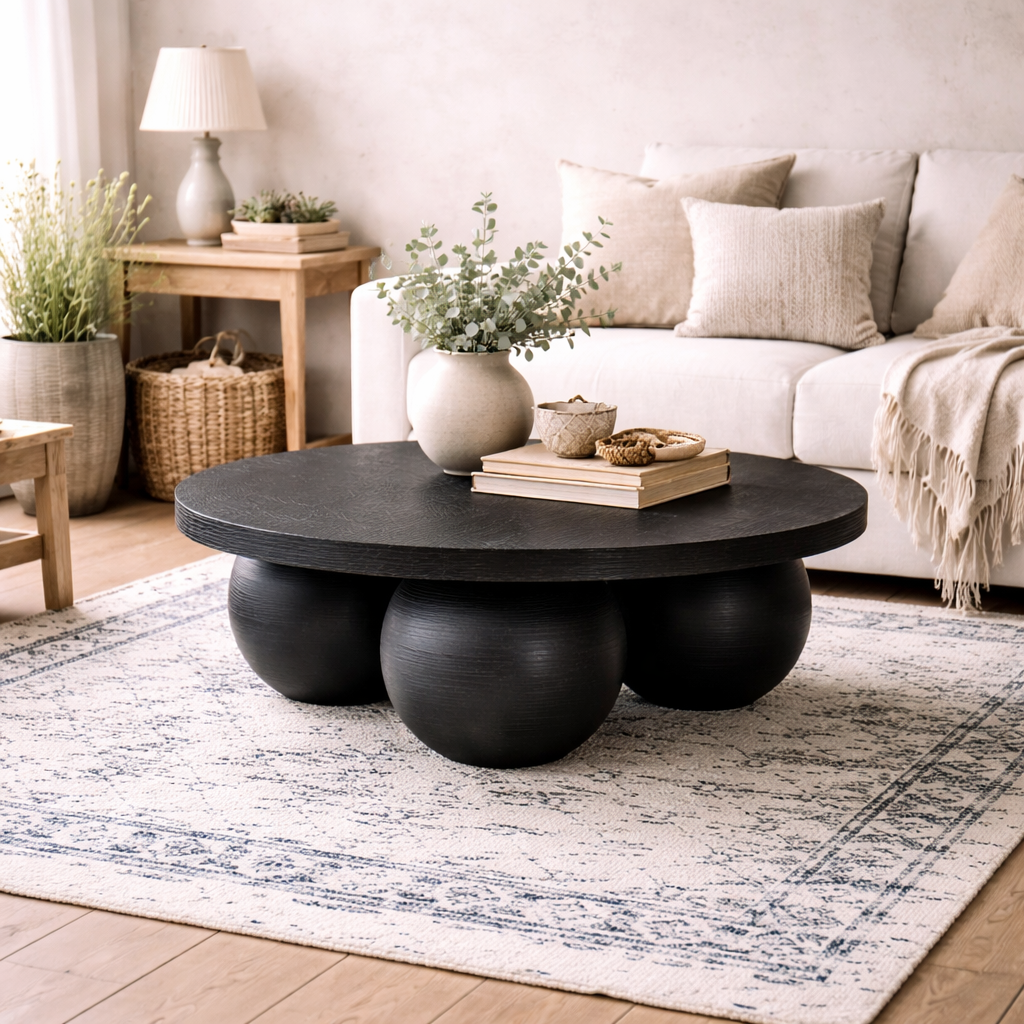 Templemore Abstract Modern Round Black Concrete Coffee Table