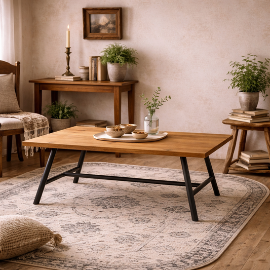 Northmere Tawny Grain Wood Effect and Black Metal Dining Table