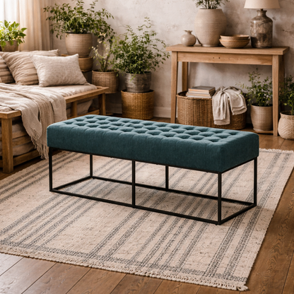 Cavan Deep Blue Upholstered Diamond Bench