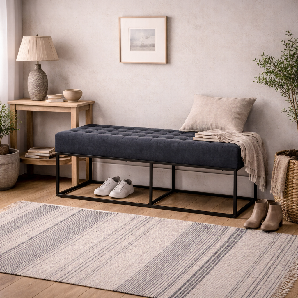 Cavan Steel Grey Upholstered Diamond Bench