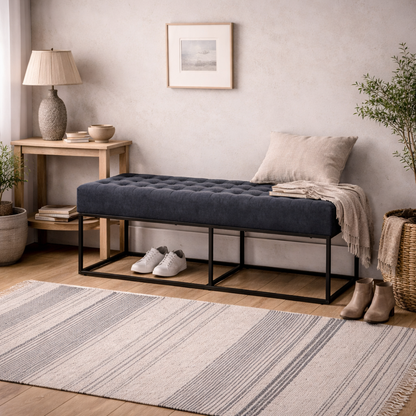 Cavan Steel Grey Upholstered Diamond Bench