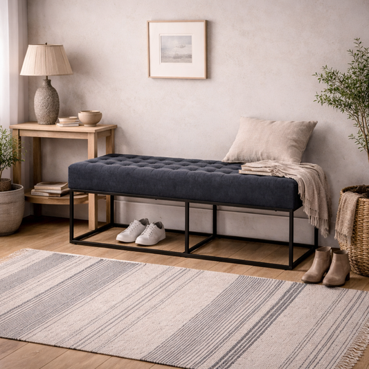 Cavan Steel Grey Upholstered Diamond Bench