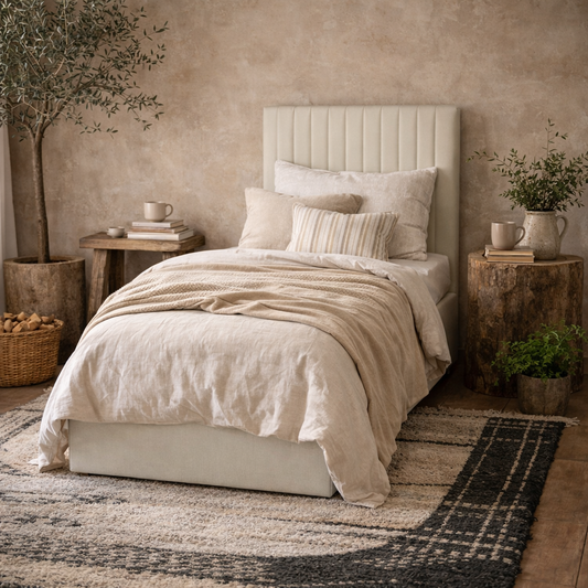 Dublin Cream Upholstered 3ft Single Ottoman Bed with Tall Ribbed Headboard