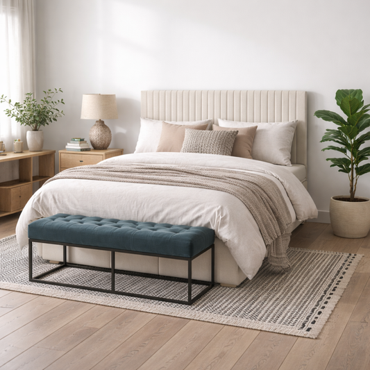 Dublin Cream Upholstered Ottoman 4ft6 Double Bed with Tall Ribbed Headboard