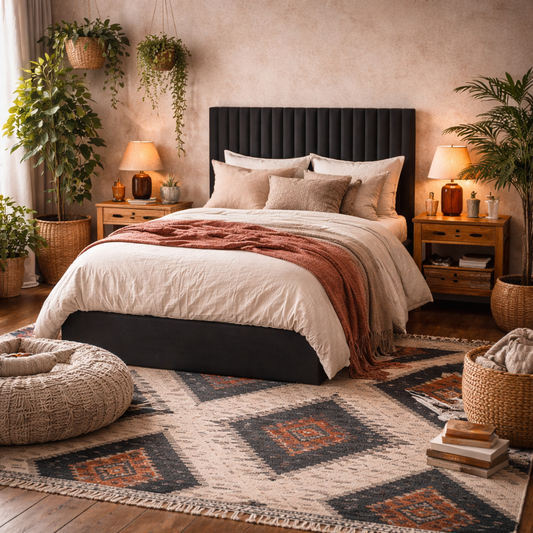 Dublin Black Upholstered 4ft6 Double Ottoman Bed Tall Ribbed Headboard