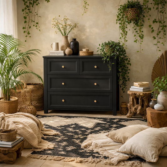 Tulle Panelled Black Wood 2 + 2 Storage Chest