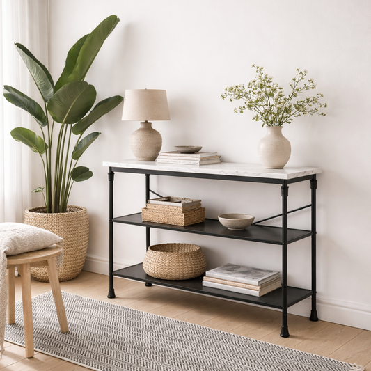 Lola Marble Effect Console Table 2 Shelves