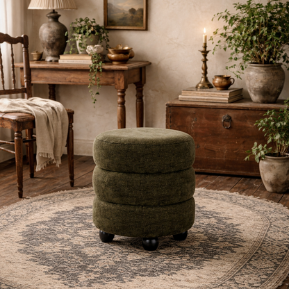 Antipodes Olive Chenille Round 3 Tier Pouffe