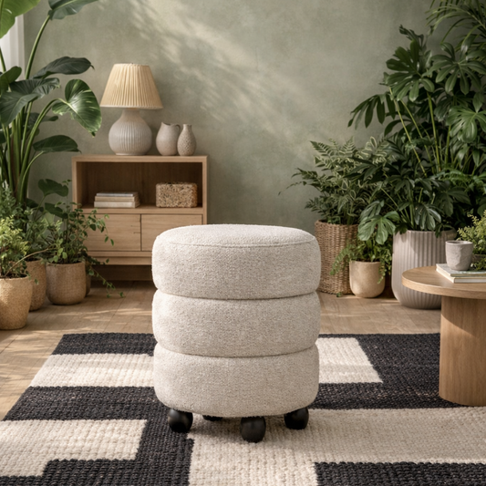 Antipodes Ivory Chenille Round 3 Tier Pouffe