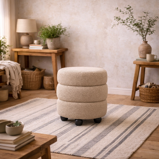 Antipodes Cream Chenille Round 3 Tier Pouffe
