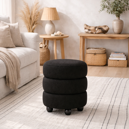 Antipodes Black Chenille Round 3 Tier Pouffe