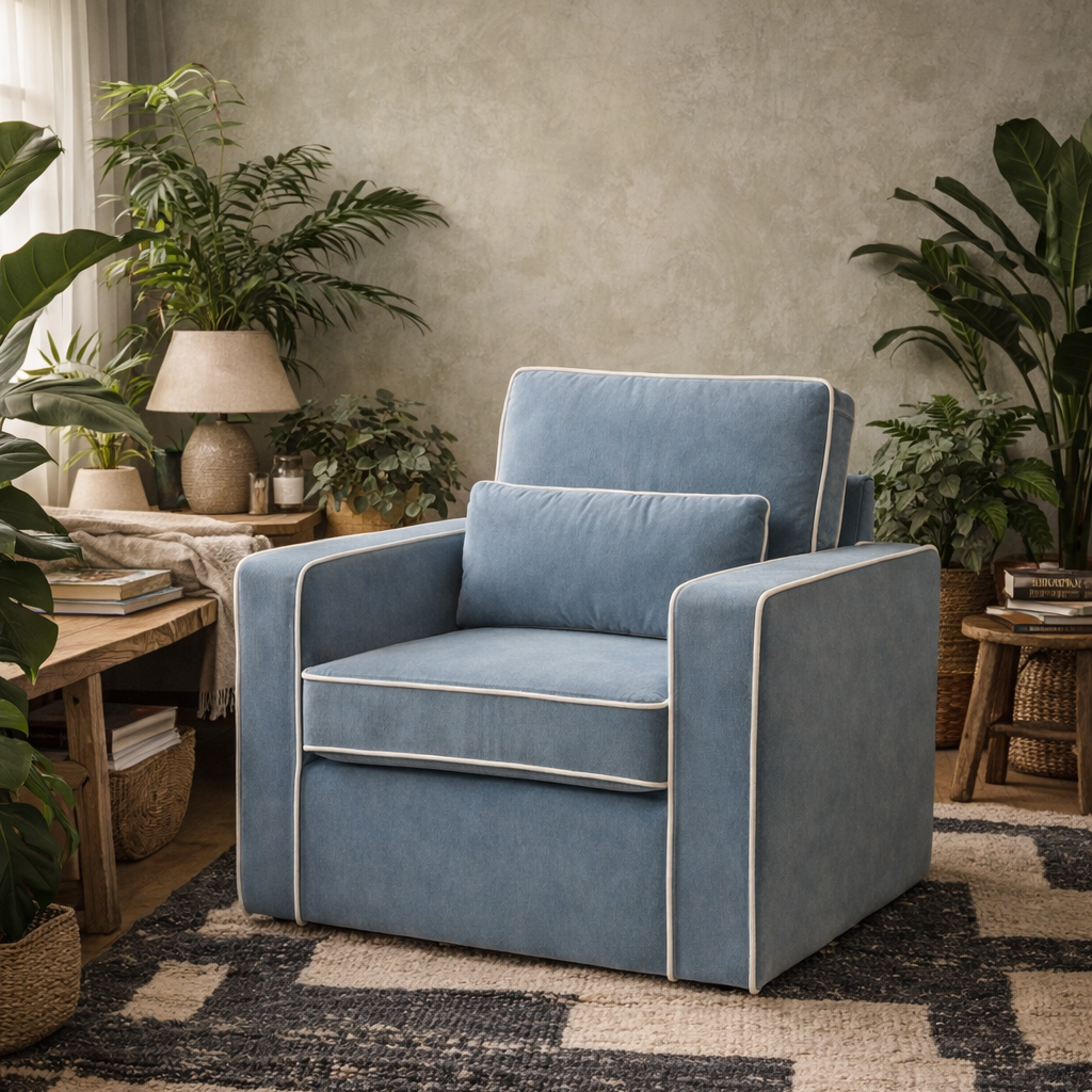 Moose Retro Duck Egg Blue Upholstered Armchair
