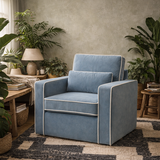 Moose Retro Duck Egg Blue Upholstered Armchair