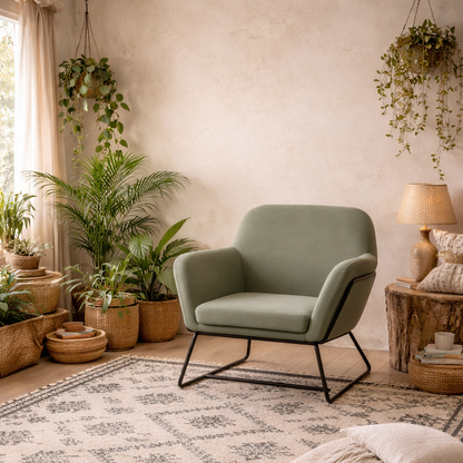 Marseille Sage Green Velvet Armchair Black Metal Legs