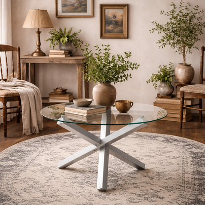 San Sebastian Clear Glass and Silver Metal Round Dining Table 4 Seater