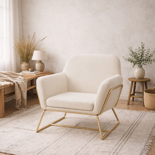 Marselle Cream Velvet Upholstered Armchair Black Metal Legs