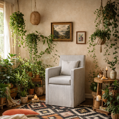Isabella Grey and White Stripe Upholstered Armchair