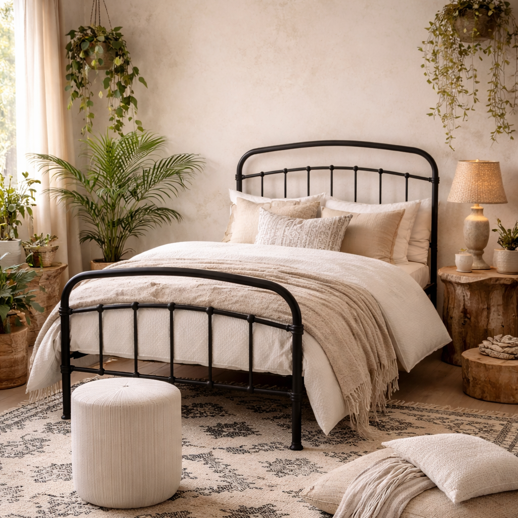 France Black Metal 3ft Single Bed with Headboard and Footboard