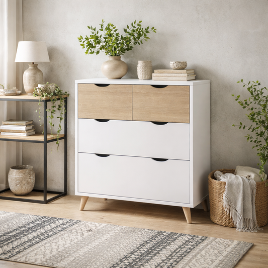 Skerries 4 Drawer Chest White and Natural Oak Wood
