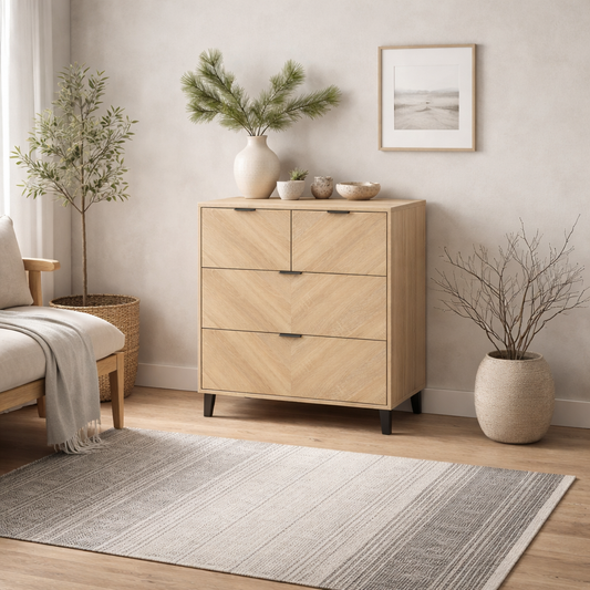 Skerries Chevron 4 Drawer Storage Chest Natural Oak Wood