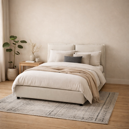 Wexford Ivory Linen Upholstered 4ft6 Double Bed Pillow Headboard