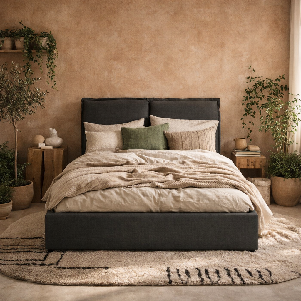 Wexford Deep Grey Linen Upholstered 5ft King Size Bed Pillow Headboard