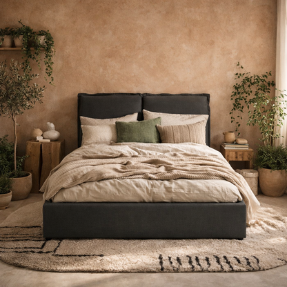 Wexford Deep Grey Linen Upholstered 5ft King Size Bed Pillow Headboard