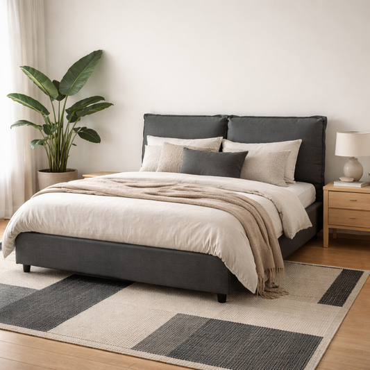 Wexford Deep Grey Linen  Upholstered 6ft Super King Size Bed Pillow Headboard