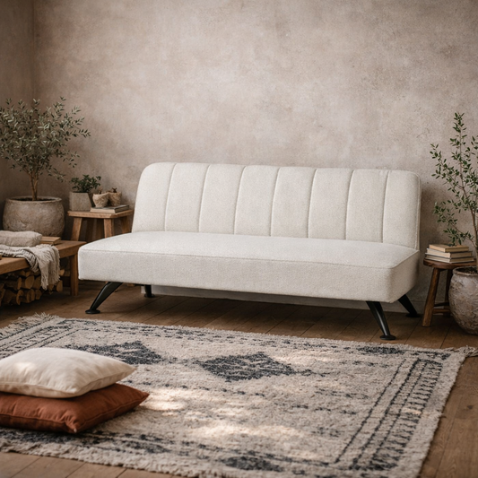 Malahide Upholstered Ivory Boucle Tufted Sofa Bed Black Metal Legs