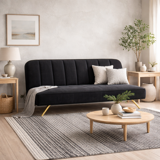 Malahide Upholstered Black Velvet Tufted Sofa Bed Gold Metal Legs