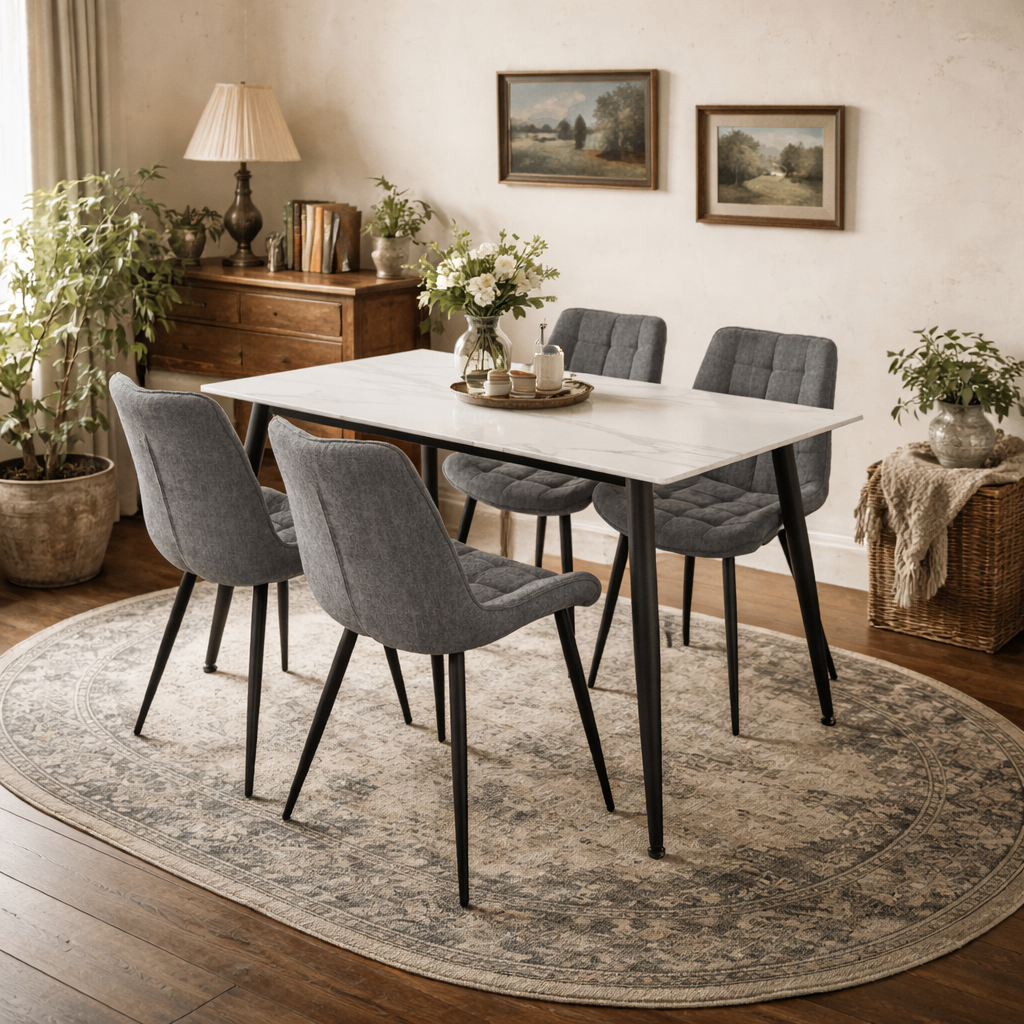 Bramblewood 4 Seater Marble Effect Dining Set Table and 4 Chairs