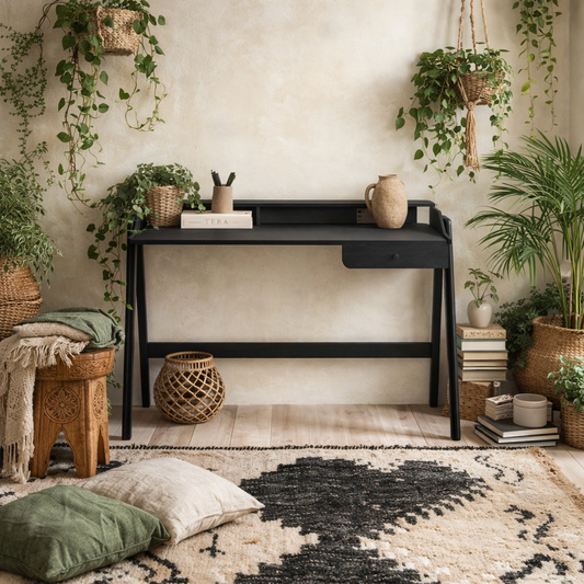 Heppt Black Wood Veneer Desk 1 Drawer