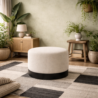 Kalua Large Ivory Boucle Stool Matt Black Base