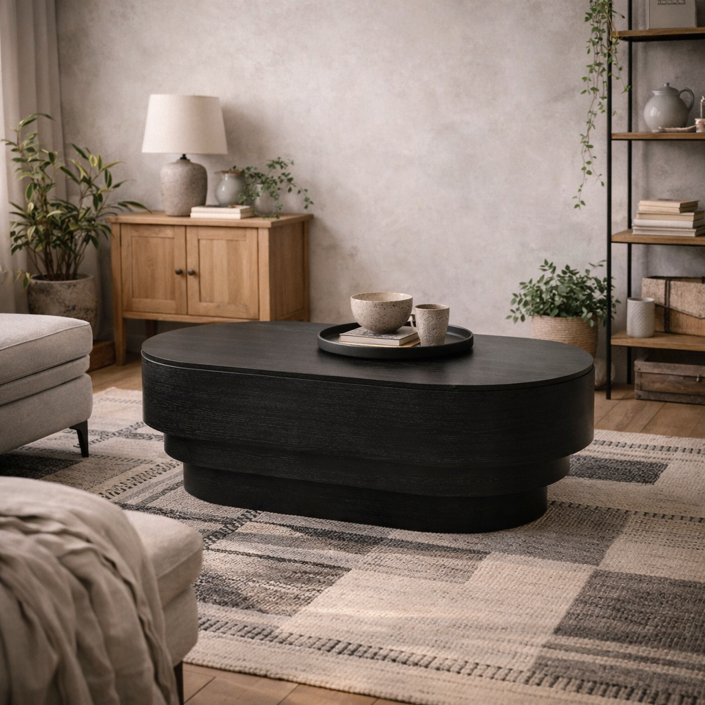 Mayfair Black Wooden Oval Coffee Table