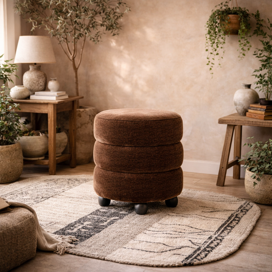 Antipodes Maroon Chenille Round 3 Tier Pouffe