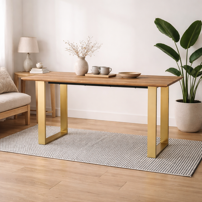 Sazzuma Rectangular Wooden Dining Table Industrial Brass Metal Legs