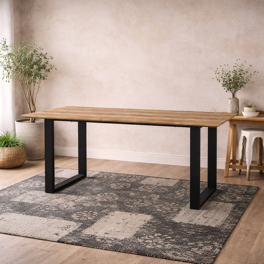 Sazzuma Rectangular Wooden Dining Table Industrial Black Metal Legs
