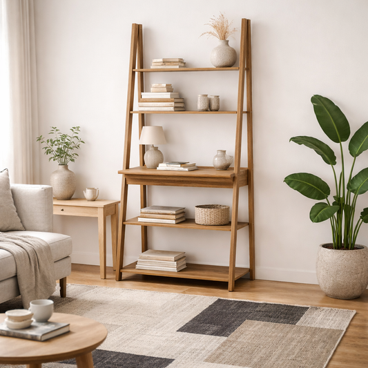Athy Brown Oak Wooden Ladder Desk 5 Shelves