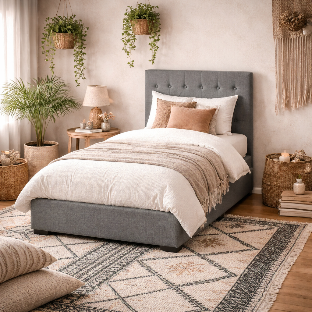 Carrick Soft Grey 4ft Small Double Bed Tufted Velvet Headboard and Footboard