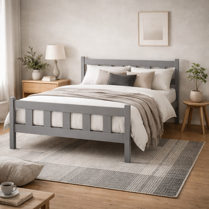 Tralee Grey Washed Wooden 4ft6 Double Bed with Panelled Headboard and Footboard