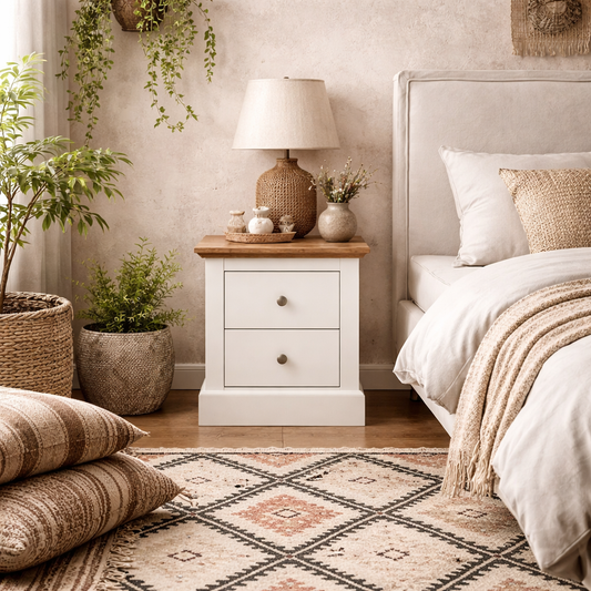 Ardee 2 Drawer White and Natural Oak Wooden Bedside Table