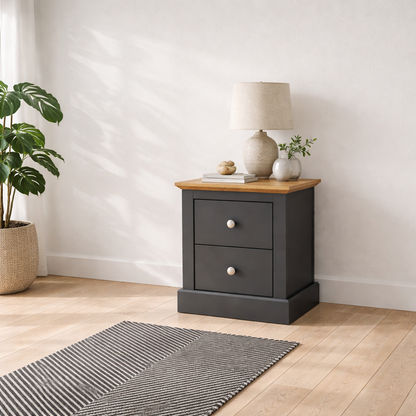 Ardee 2 Drawer Dark Grey and Natural Oak Wooden Bedside Table