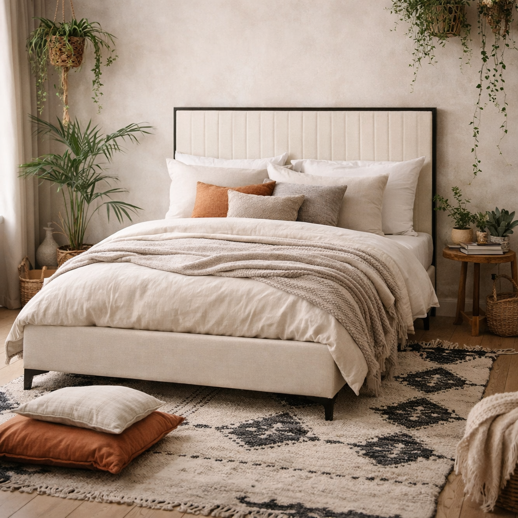 Killarney Cream and Black Upholstered 5ft King Size Bed with Tall Ribbed Headboard