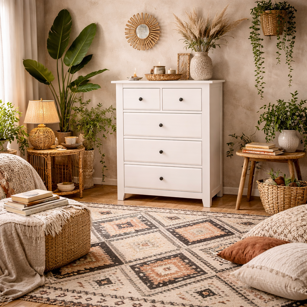 Tralee White Washed Wooden 3+2 Drawer Storage Chest